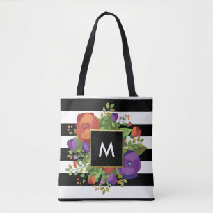 Tote Bag Monogramme Bouquet de roses d'automne