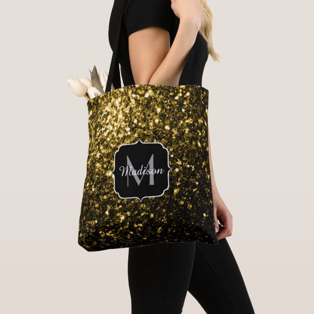 Tote Bag Monogramme brillant or foncé parties scintillant b (De près)