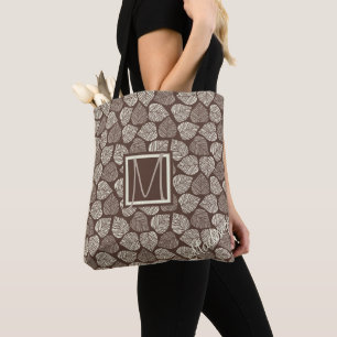 Tote Bag Monogramme Brown et Taupe Feuille naturelle tendan