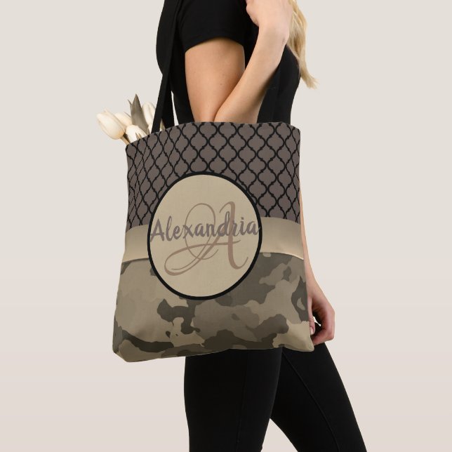 Tote Bag Monogramme Camo Brown personnalisé (De près)