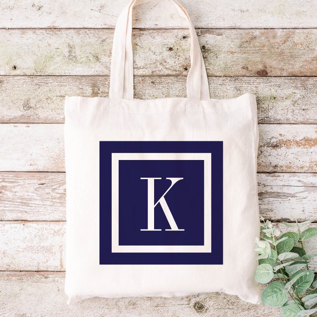 Tote Bag Monogramme Carré de Navy Blue Preppy (Créateur téléchargé)