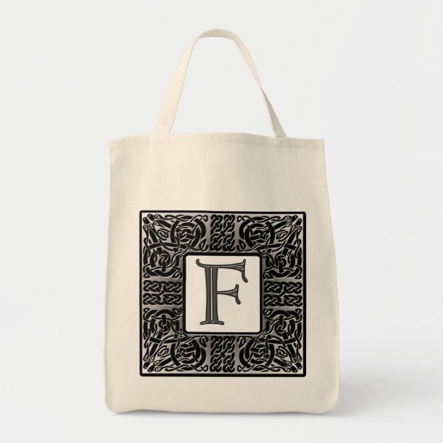 Tote Bag Monogramme Celtique "F" argenté (Devant)