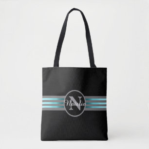 Tote Bag Monogramme Cercle Silhouette Gris et Noir