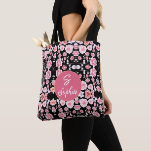 Tote Bag Monogramme chic rose vintage FLower