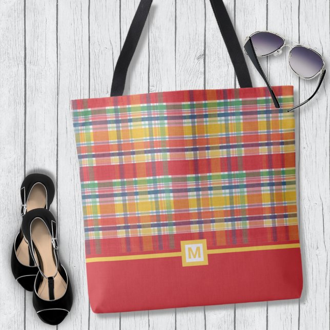 Tote Bag Monogramme chromé de Madras rouge (Créateur téléchargé)