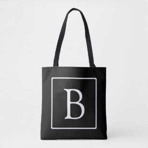 Tote Bag Monogramme classique simple Texte noir et blanc