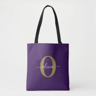 Tote Bag Monogramme customisé Nom du script Purple White Go