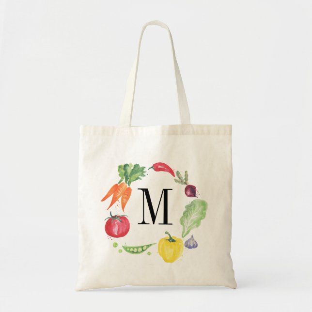 Tote Bag Monogramme d'aquarelle des légumes frais (Devant)
