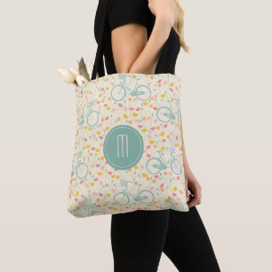 Tote Bag Monogramme de bicyclette et de fleurs