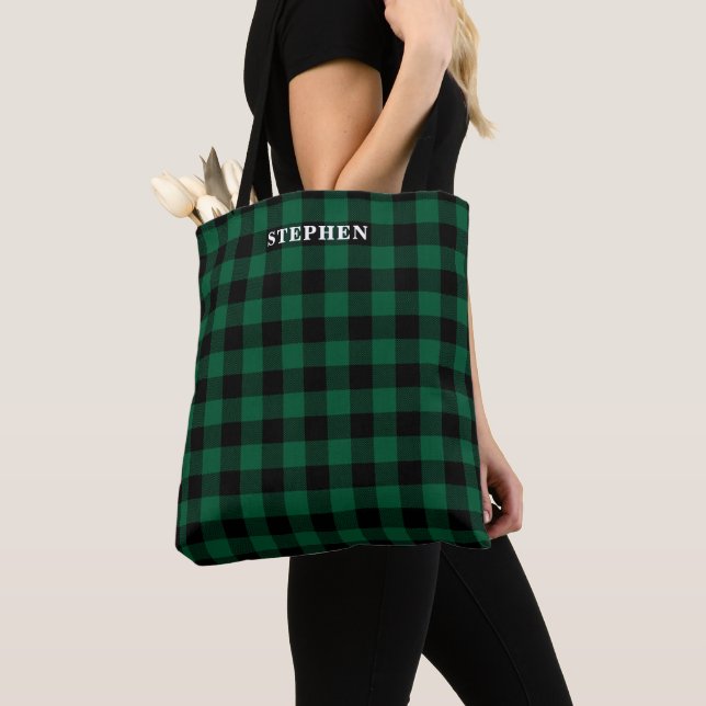 Tote Bag Monogramme de Buffle vert noir (De près)