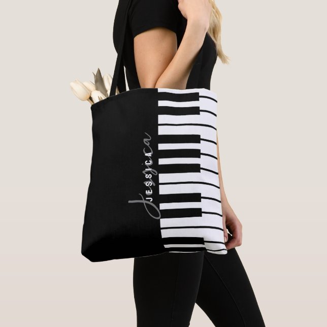 Tote Bag Monogramme de clavier moderne chic noir et blanc p (De près)