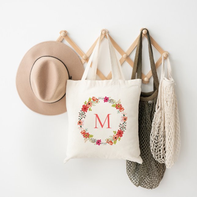 Tote Bag Monogramme de couronne florale lunaire (Créateur téléchargé)