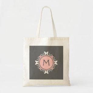 Tote Bag Monogramme de couronne papillon rose rose blanche 