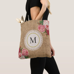 Tote Bag Monogramme de dentelle florale Vintage à la mode 