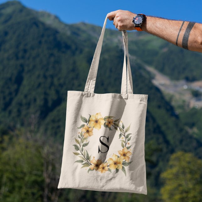 Tote Bag Monogramme de feuillage floral élégant (Créateur téléchargé)