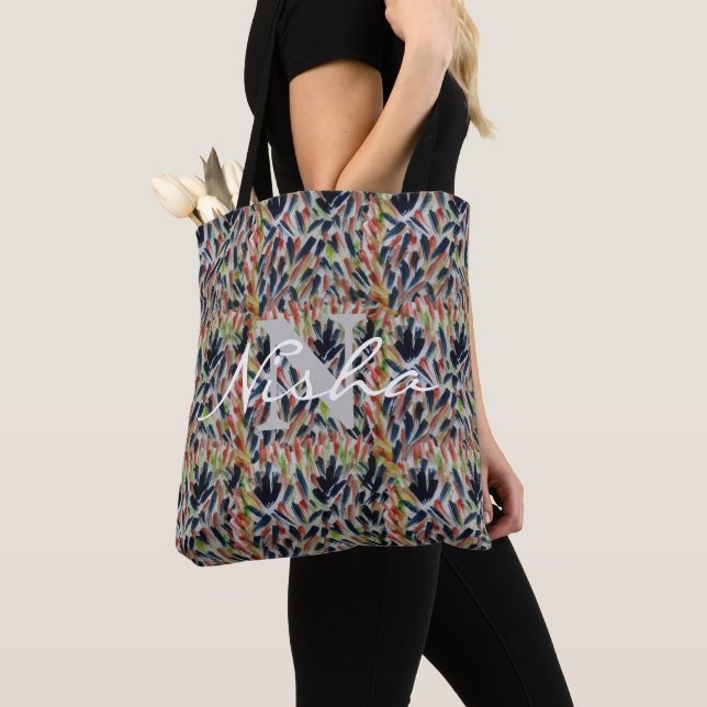 Tote Bag Monogramme de feuilles abstraites (De près)