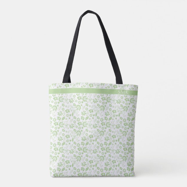 Tote Bag Monogramme de fleurs tropicales vertes de la menth (Dos)