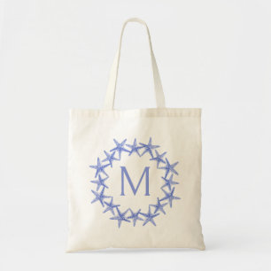Tote Bag Monogramme de gerbe de poisson étoilé bleu et blan