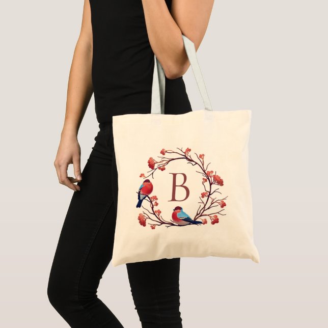Tote Bag Monogramme de germe d'oiseaux et de baies (Devant (produit))
