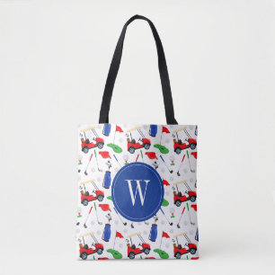 Tote Bag Monogramme de golf rouge bleu et vert