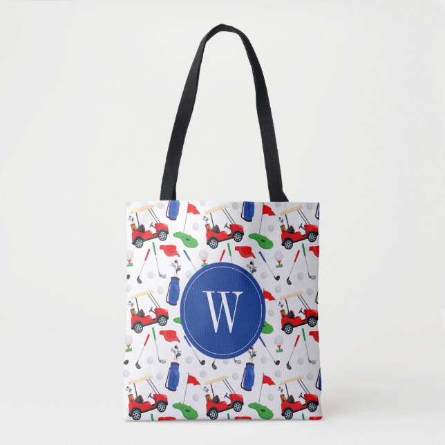 Tote Bag Monogramme de golf rouge bleu et vert (Devant)