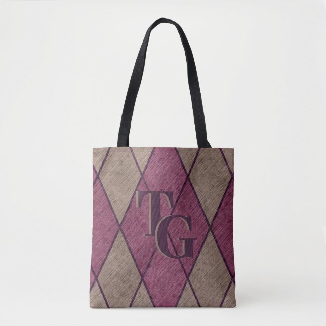 Tote Bag Monogramme de Jacquard de diamant rouge classique  (Devant)