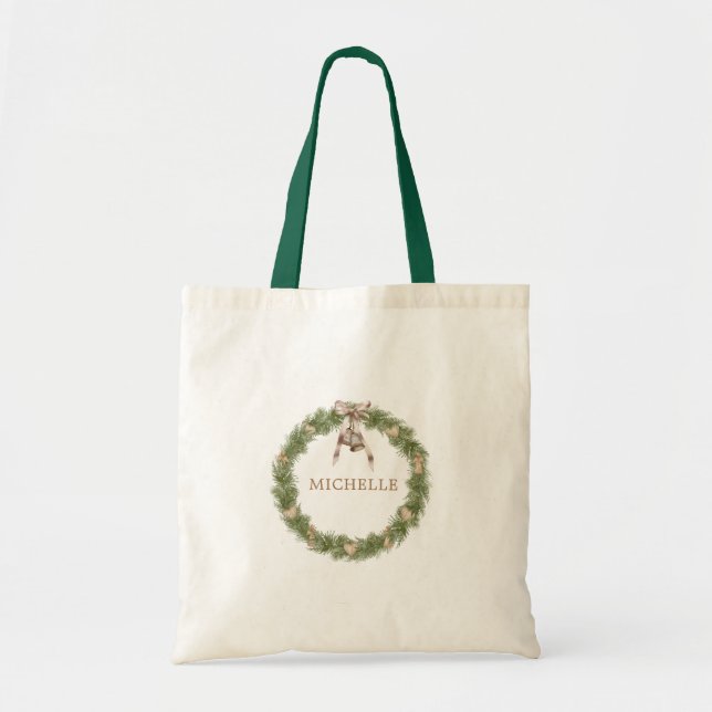 Tote Bag monogramme de la couronne boho de Noël (Devant)