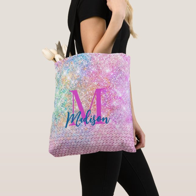 Tote Bag monogramme de la fausse parties scintillant rose u (De près)