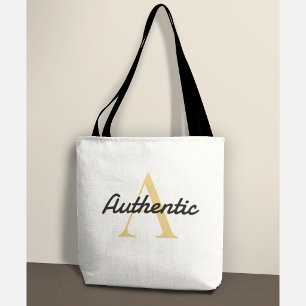 Tote Bag Monogramme de lettre A en or avec affirmation posi