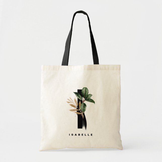 Tote Bag Monogramme de lettre I personnalisé de verdure tro (Devant)