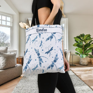 Tote Bag Monogramme de libellules bleues