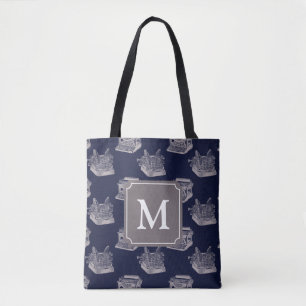 Tote Bag Monogramme de machine à écrire Vintage bleu person