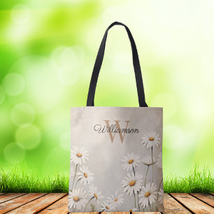 Tote Bag Monogramme de marguerite rustique