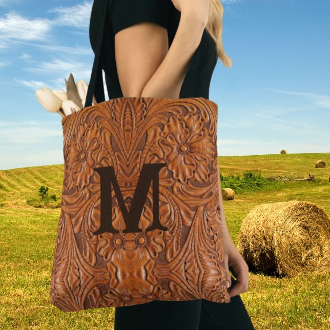 Tote Bag monogramme de mariage campagnard occidental rustiq (Cowboy Rustic western country wedding monogram Tote Bag)