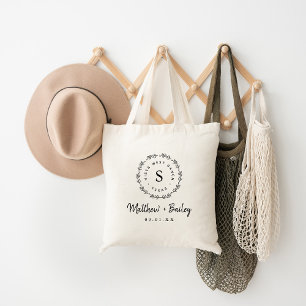 Tote Bag Monogramme de Mariage de couronne rustique