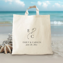 Tote Bag Monogramme de mariage Minimaliste Simple Élégant N