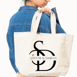 Tote Bag Monogramme de mariage simple personnalisé avec nom