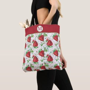 Tote Bag Monogramme de motif de fraise d'été de Lucious