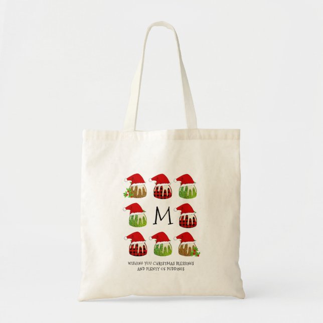 Tote Bag Monogramme de Noël Père Noël Puddings (Devant)