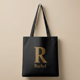 Tote Bag Monogramme de nom moderne minimal en or/noir