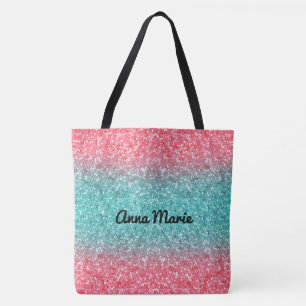 Tote Bag Monogramme de Parties scintillant bleu rose Ombre