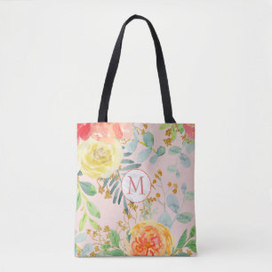 Tote Bag Monogramme de Parties scintillant d'Eucalyptus ros