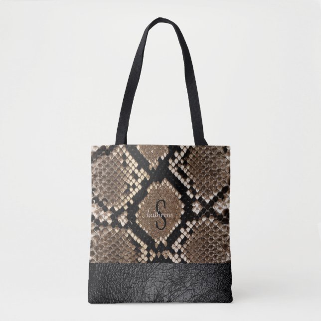 Tote Bag Monogramme de peau et de cuir de serpent (Devant)