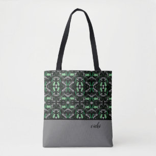 Tote Bag Monogramme de peinture verte et grise