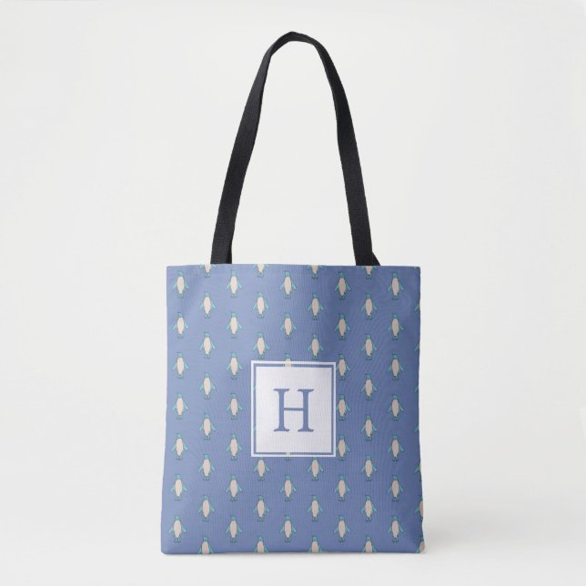 Tote Bag Monogramme de pingouin personnalisé (Devant)