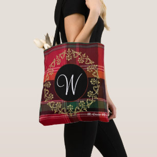 Tote Bag Monogramme de plaid de Madras de guirlande d'or