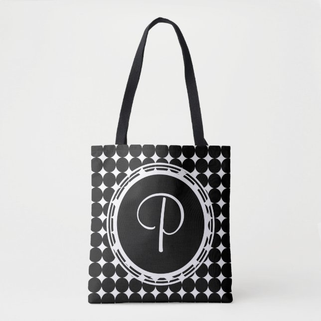 Tote Bag Monogramme de point Polka Noir (Devant)