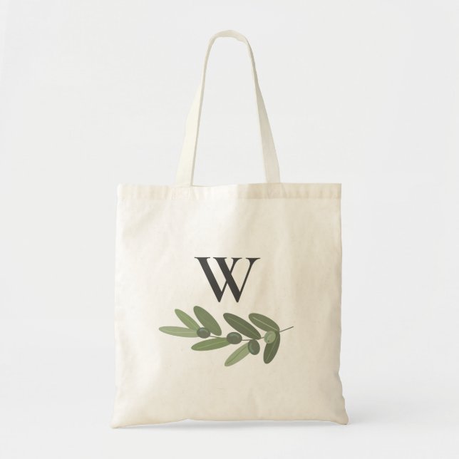 Tote Bag monogramme de rameau d'olivier vert (Devant)