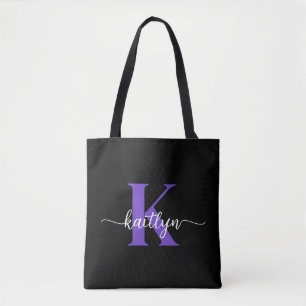Tote Bag Monogramme de script violet noir