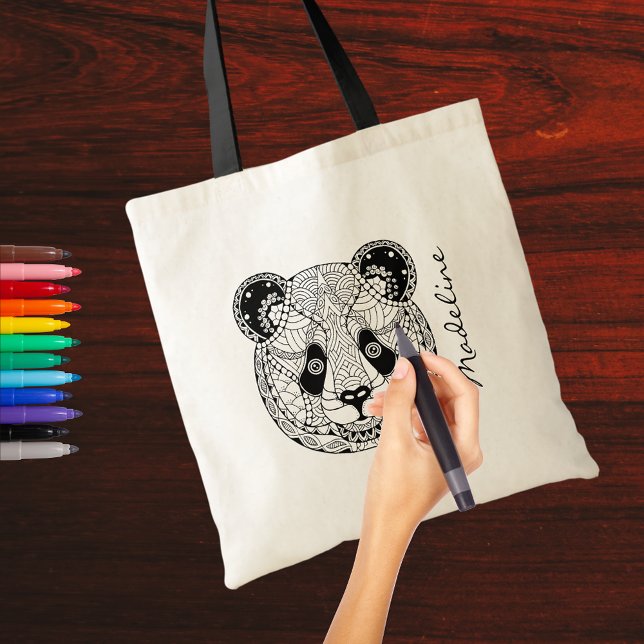 Tote Bag Monogramme de tête de panda couleur adulte (Créateur téléchargé)